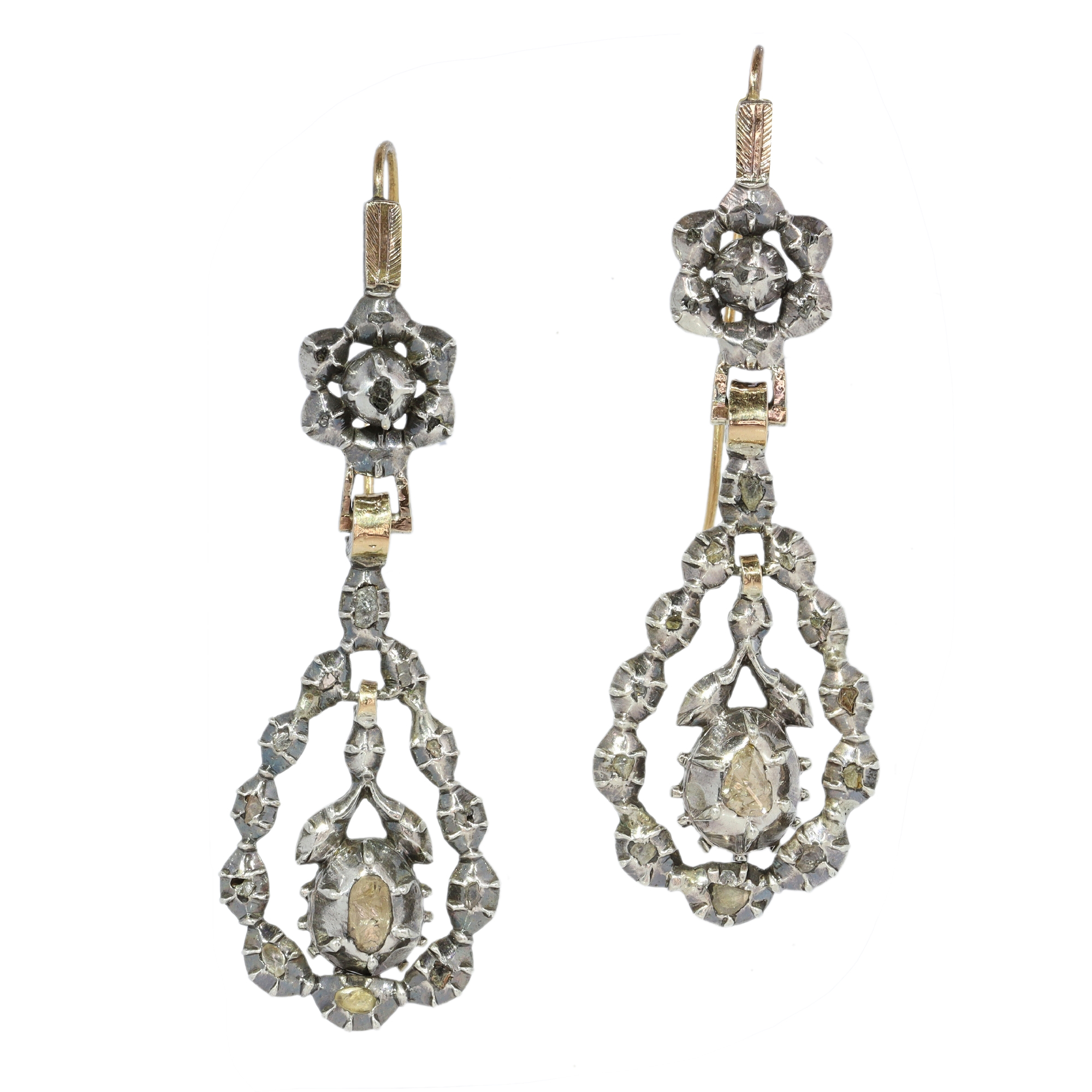 Elegant Long Hanging Victorian Earrings with Rose Cut Diamonds